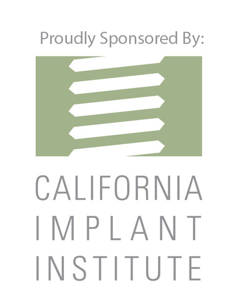 The image shows a promotional advertisement with a logo on the left and text on the right, featuring a stylized green leaf graphic and the words  California Implant Institute  against a white background.